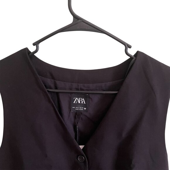 Zara Tailored Buckle Vest – Black, Size L, V-Neck Waistcoat Adjustable Strap NWT - Picture 2 of 7